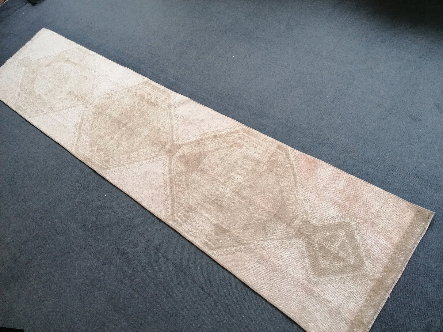 2.4 x 11.3 turkish runner rug, vintage runner rug, oushak runner rug