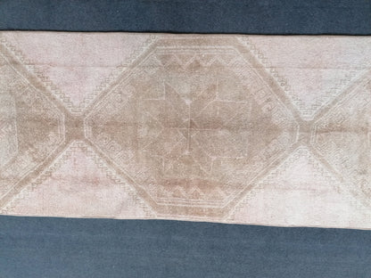 2.4 x 11.3 turkish runner rug, vintage runner rug, oushak runner rug