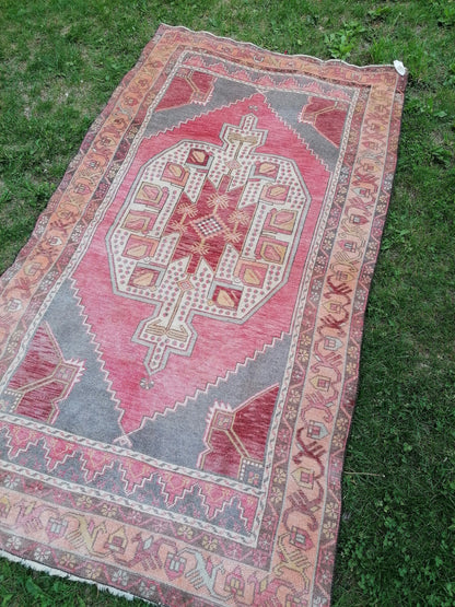 Vintage rug 4 x 7.5 oushak rug, kitchen rug, hand knotted rug ,floor rug, handmade wool rug
