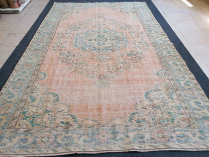 5.10 x 9.2  vintage turkish rug, large oushak rug, living room rug, vintage handmade rug,