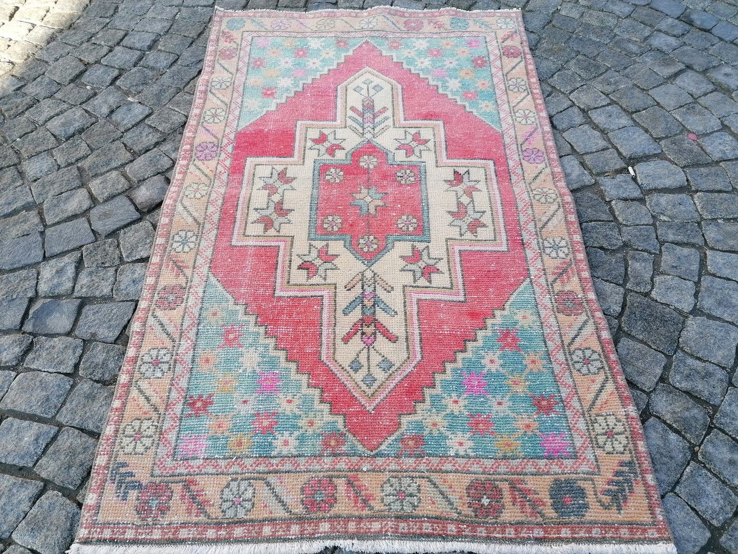 3.4 x 6.7 turkish rug, vintage rug, oushak vintage rug,