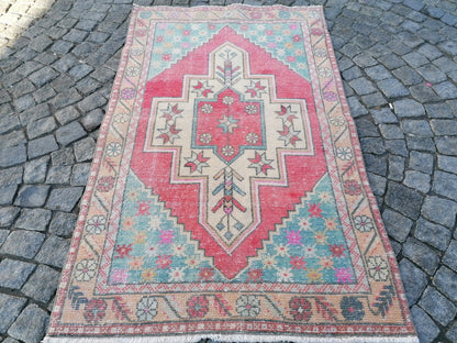 3.4 x 6.7 turkish rug, vintage rug, oushak vintage rug,