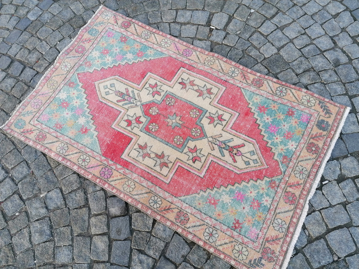 3.4 x 6.7 turkish rug, vintage rug, oushak vintage rug,