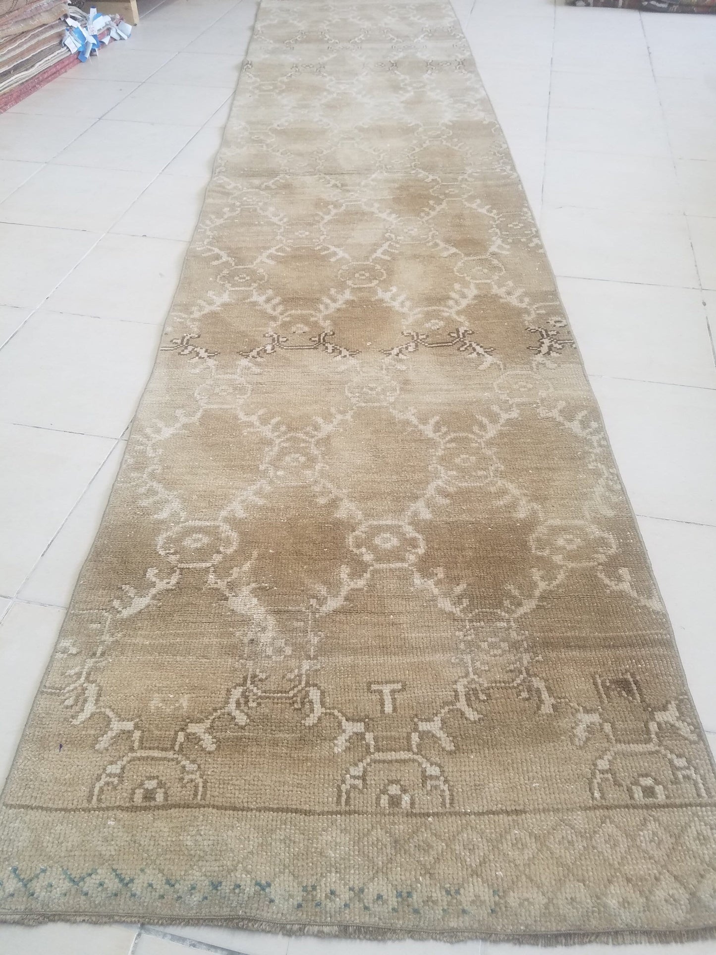 2.8 x 11.6 neutral color runner rug, oushak natural runner rug, turkish runner rug, oushak hand made rug