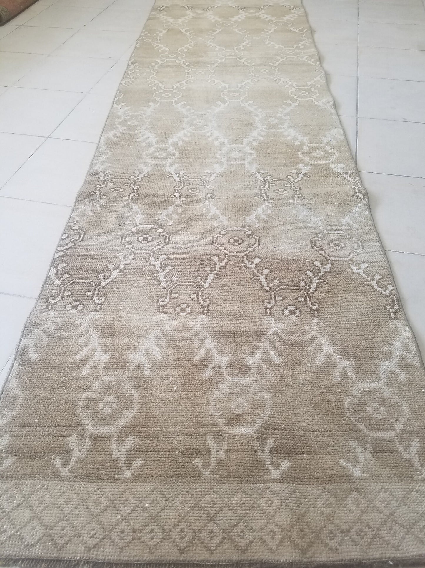 2.8 x 11.6 neutral color runner rug, oushak natural runner rug, turkish runner rug, oushak hand made rug