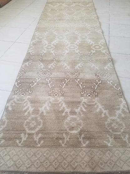 2.8 x 11.6 neutral color runner rug, oushak natural runner rug, turkish runner rug, oushak hand made rug