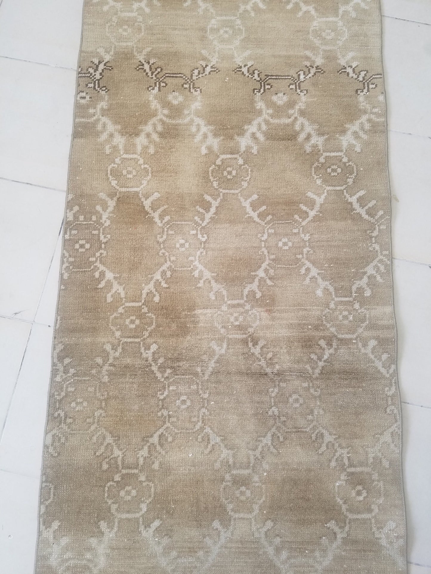 2.8 x 11.6 neutral color runner rug, oushak natural runner rug, turkish runner rug, oushak hand made rug