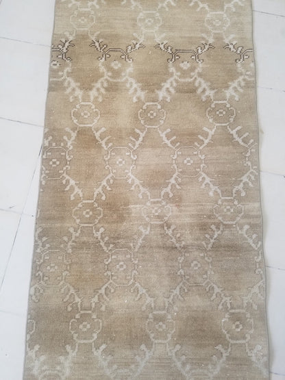 2.8 x 11.6 neutral color runner rug, oushak natural runner rug, turkish runner rug, oushak hand made rug