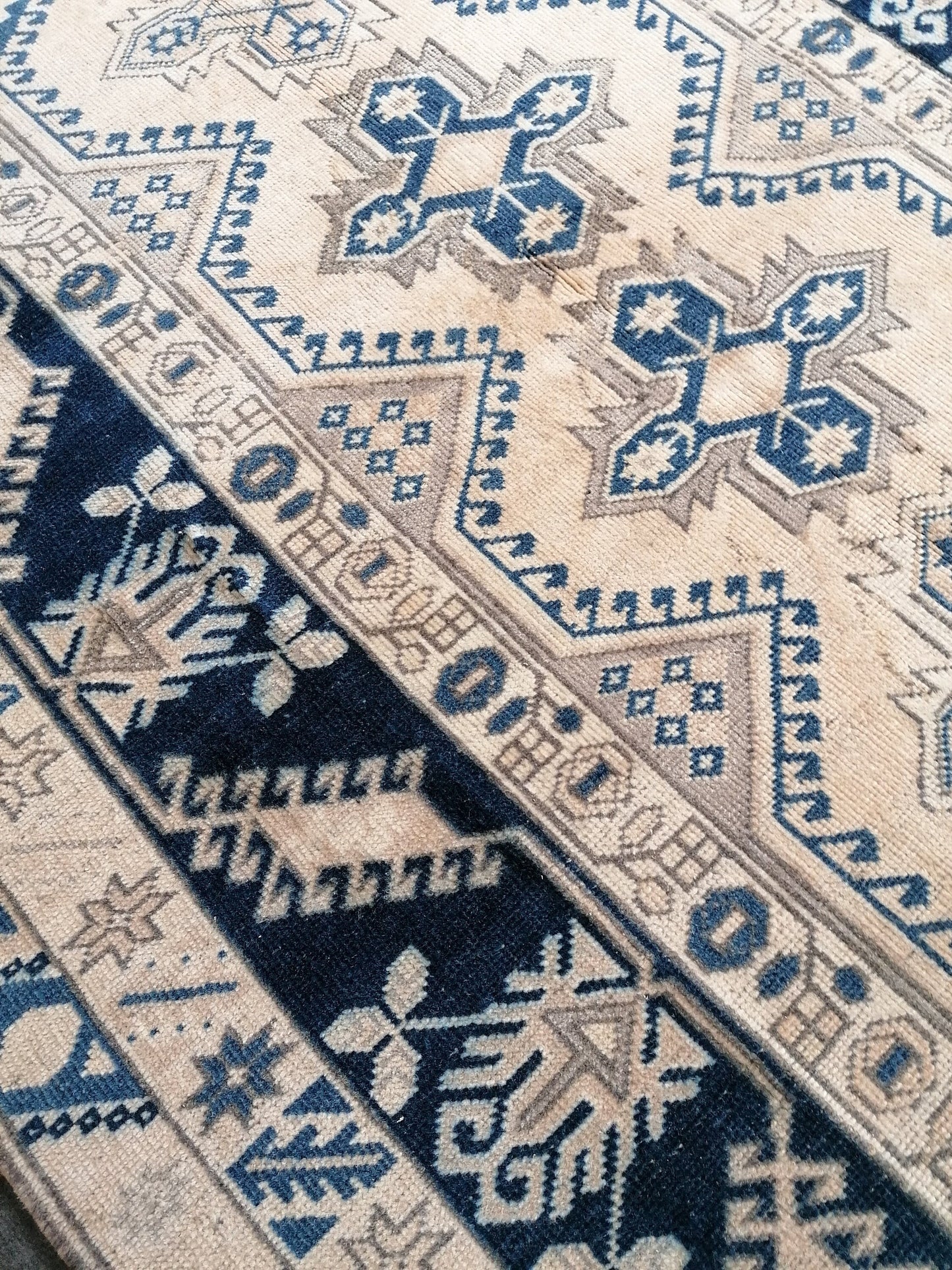 4.11 x 7.4 Vintage handmade rug, turkish wool rug   blue vintage oushak rug,