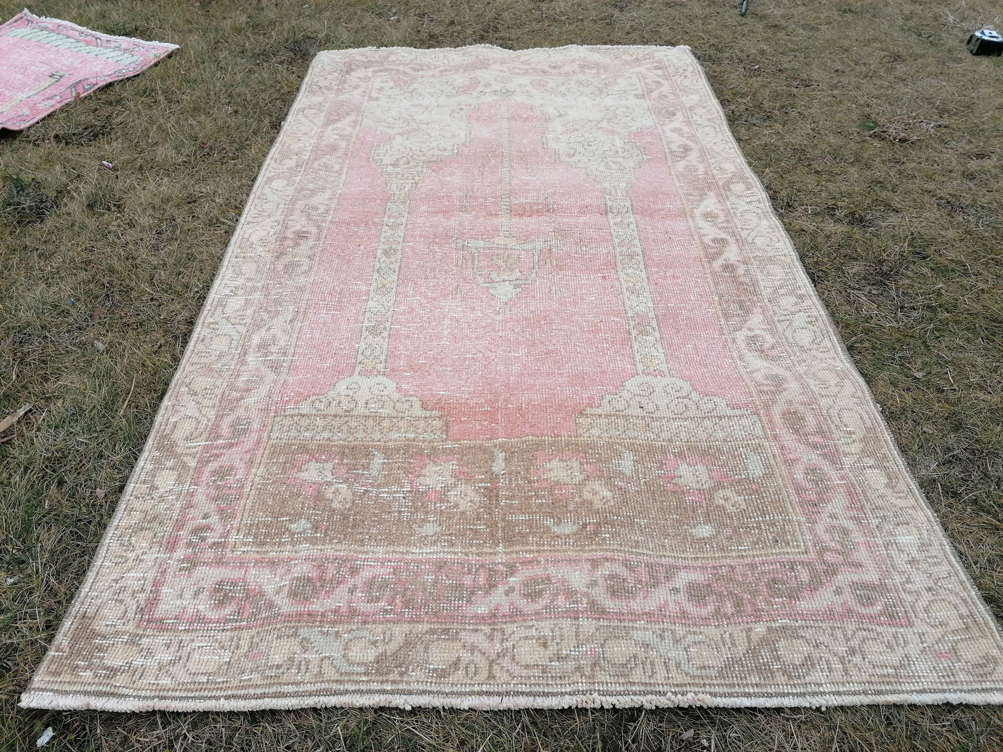 Turkish oushak wool rug, 3.2 x 5.7 vintage rug, vintage  hand made rug