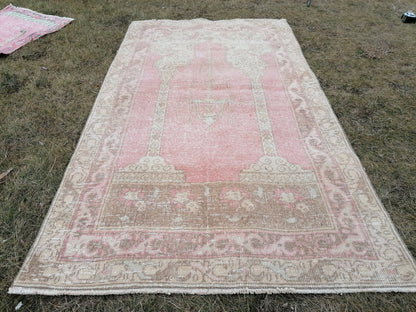 Turkish oushak wool rug, 3.2 x 5.7 vintage rug, vintage  hand made rug