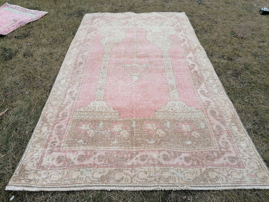 Turkish oushak wool rug, 3.2 x 5.7 vintage rug, vintage  hand made rug