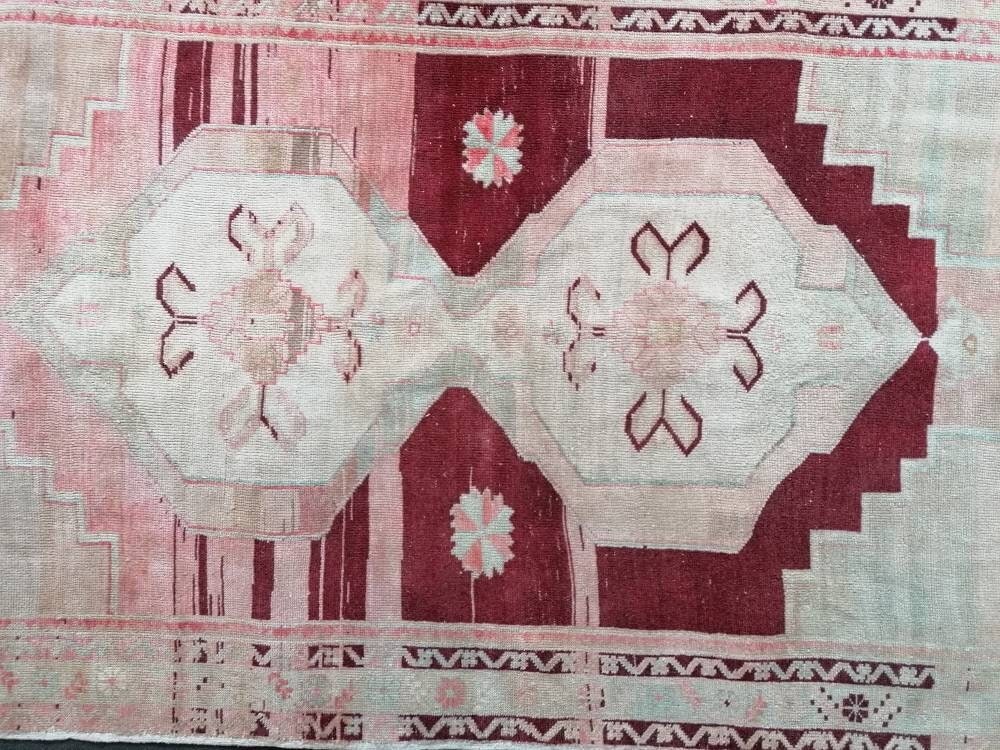 4.9 x 9 oushak turkish rug, pastel turkish rug, vintage hand made wool runner