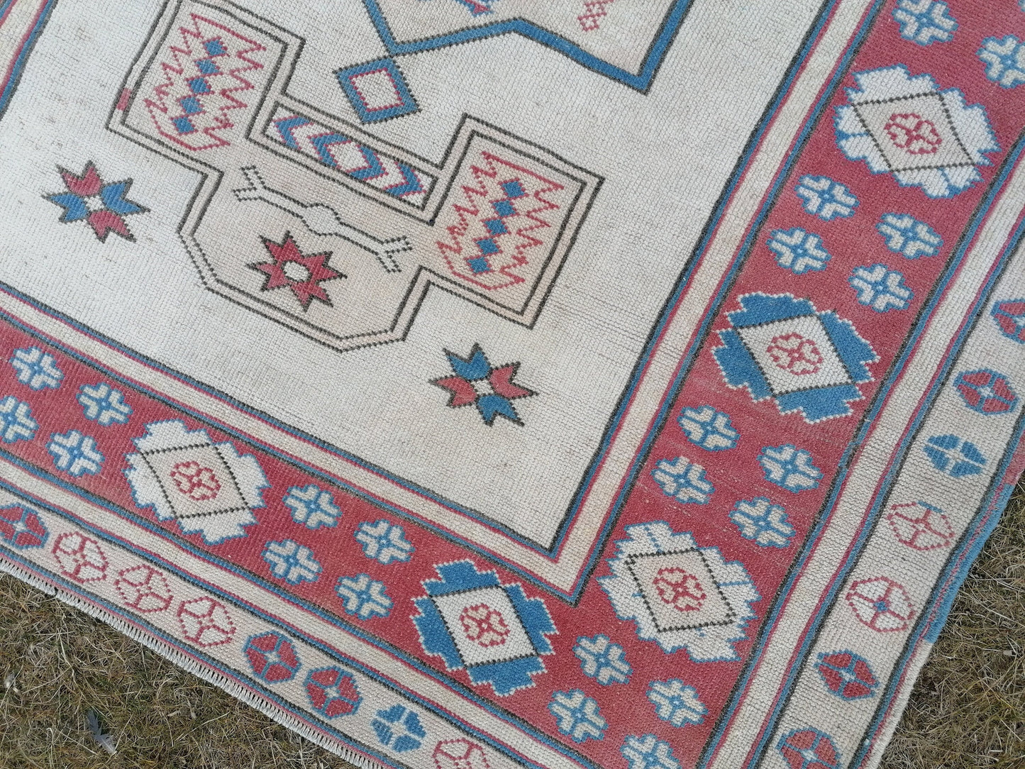 5.2 x 6.9 TurkÄ±sh hand knotted rug blue vÄ±ntage rug, handmade rug, wool rug
