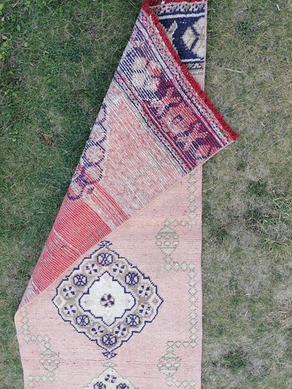 2.7 x 11 runner rug, vintage wool runner,pink runner rug, wool runner rug