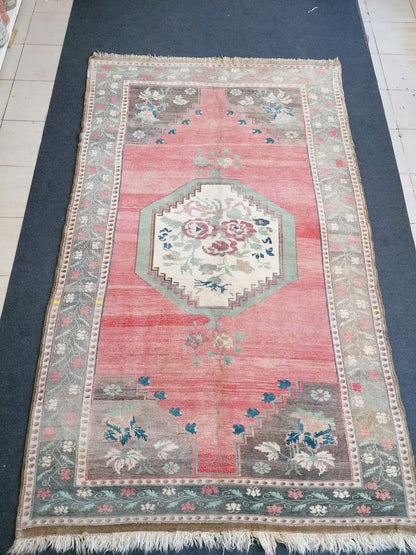 Turkish rug 5.2 x 8.6 vintage large rug, oushak hand made wool rug, living room rug,