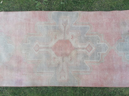2.8 x 12.3 turkish runner rug, pastel vintage oushak runner rug, kitchen runner rug,hallway runner rug