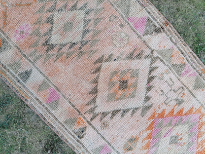 2.9 x 11.9 Vintage turkish runner rug, vintage runner rug,  handmade wool rug,