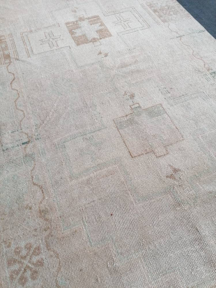 4 x 7.8 Neutural oushak wool rug, vintage rug, handmade rug
