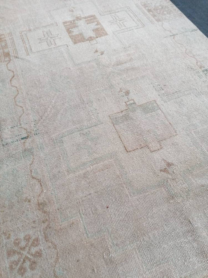 4 x 7.8 Neutural oushak wool rug, vintage rug, handmade rug