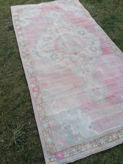 Vintage oushak rug 5.2 x 10.4 turkish handmade rug, living room rug