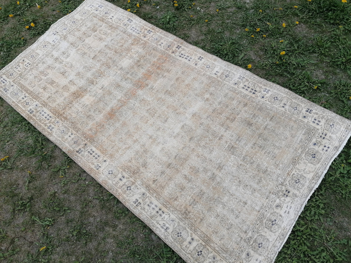 3.8 x 7 Distressed vintage rug, earth tone oushak rug living room rug
