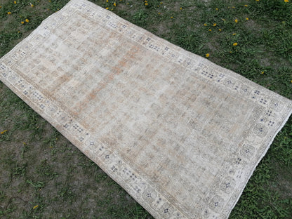 3.8 x 7 Distressed vintage rug, earth tone oushak rug living room rug
