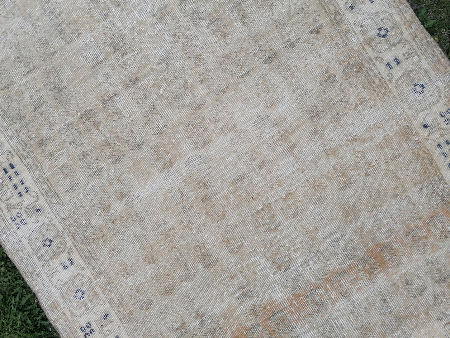 3.8 x 7 Distressed vintage rug, earth tone oushak rug living room rug