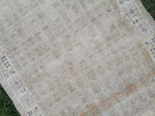 3.8 x 7 Distressed vintage rug, earth tone oushak rug living room rug