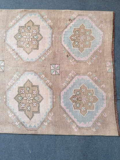 3.7 x 8.8  oushak turkish runner rug, vintage turkish rug, anatolia turkish  runner rug