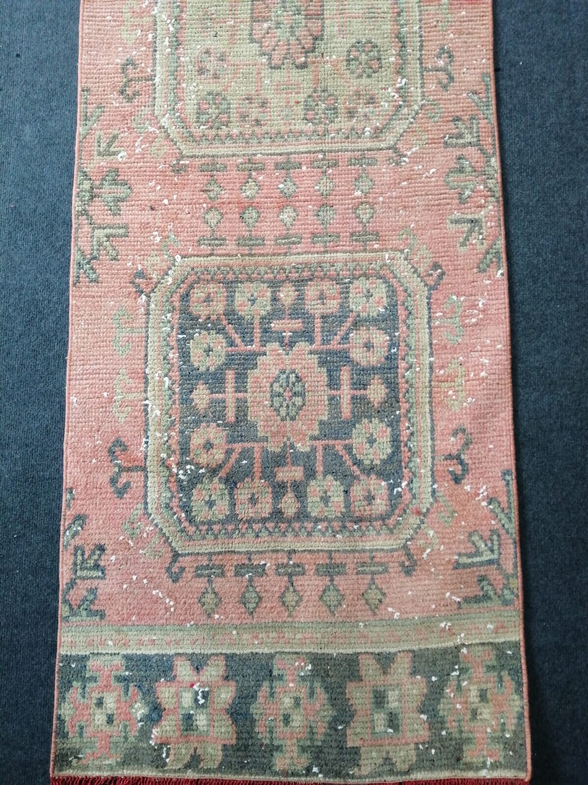 2.2 x 11.4 oushak turkish runner rug, vintage runner rug, oushak runner rug, anatolian