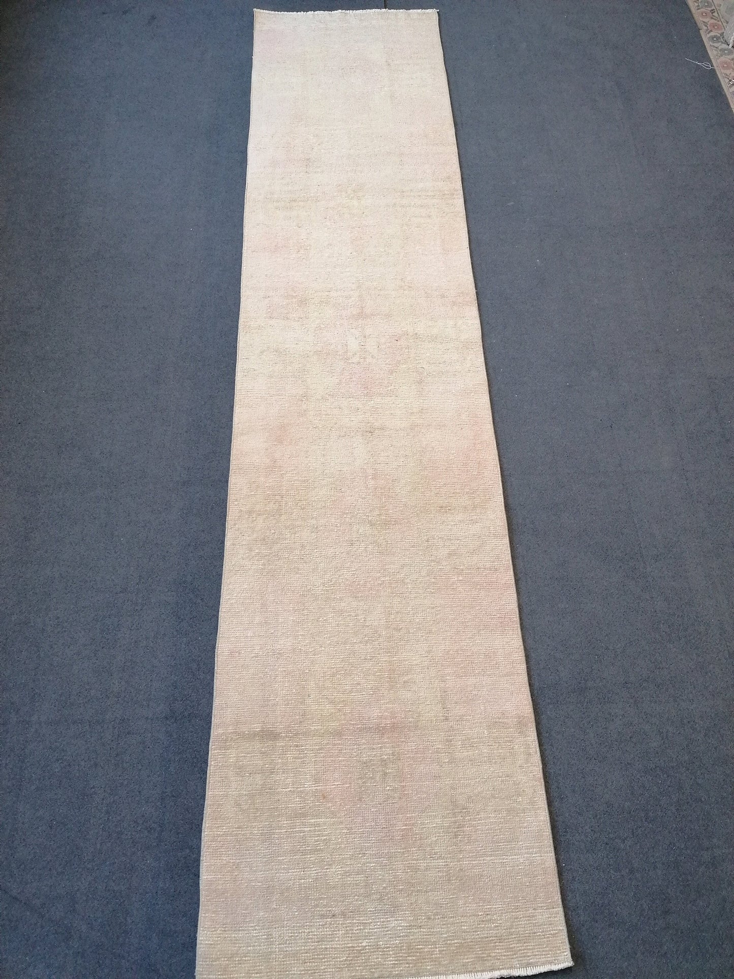 2.7 x 11.7 Turkish runner rug, vintage runner rug, Neutral Oushak rug