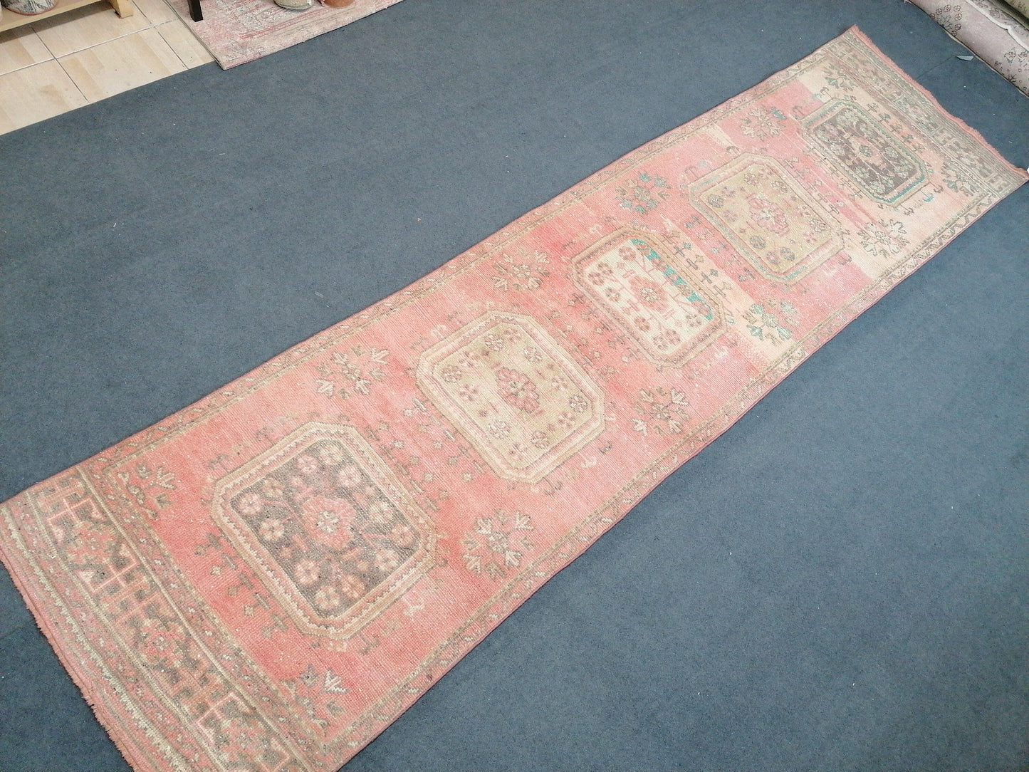 3.2 x 11.10 oushak runner rug,turkish runner rug, vintage runner rug, unique handmade