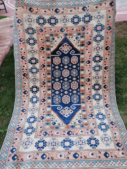 4.8 x 7 Vintage blue rug,turkish oushak rug  living Hand-knotted rug