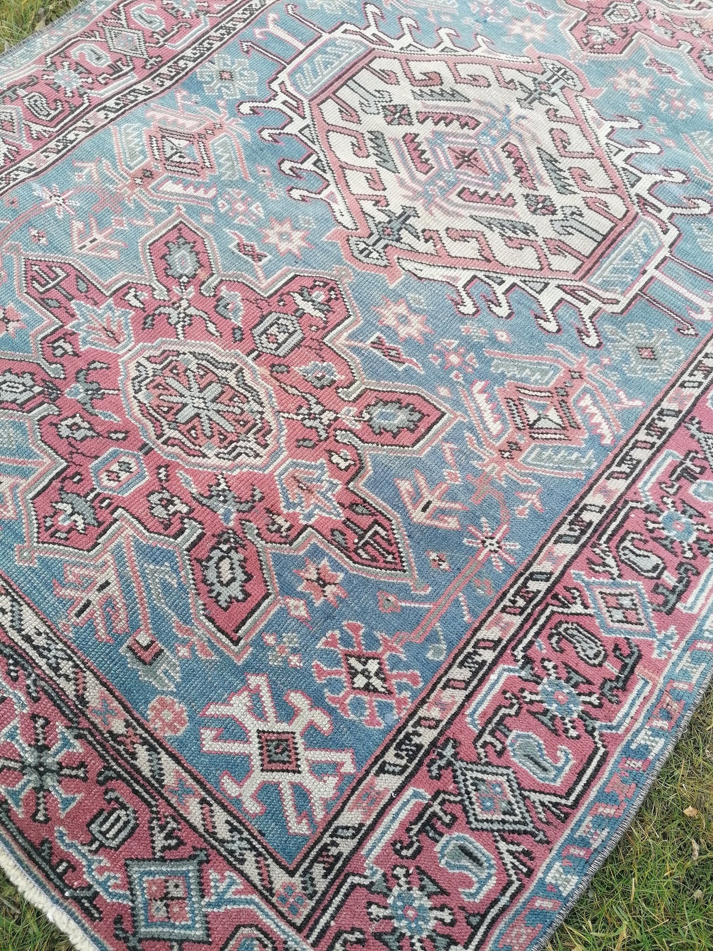 4 x 6.4 wool rug,turkish oushak rug,vintage handmade rug,