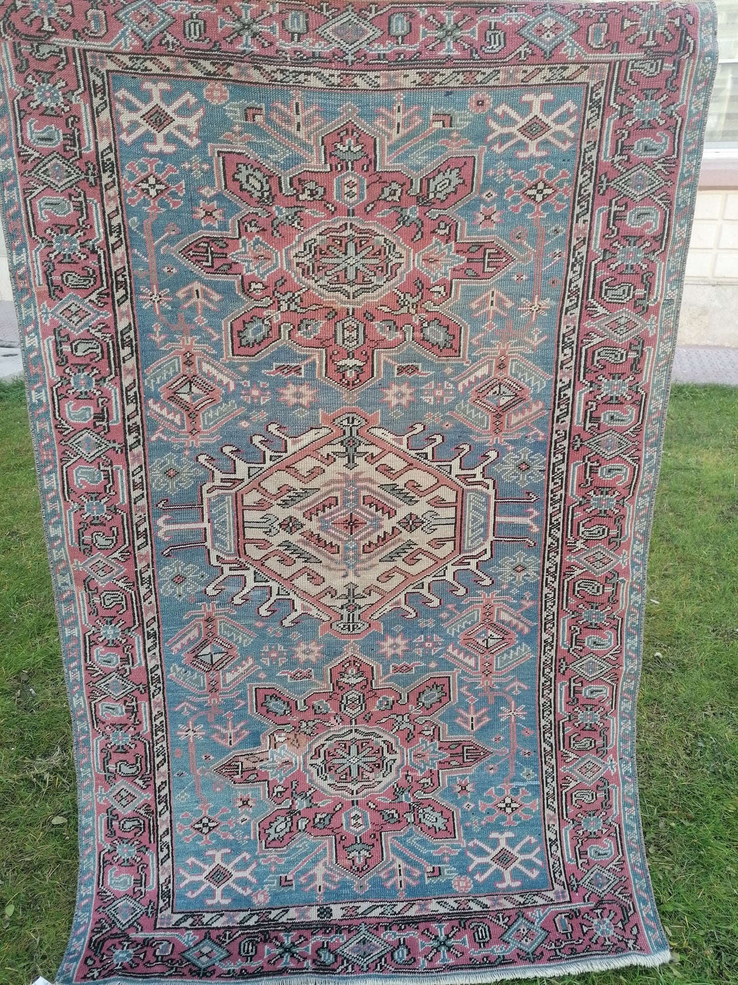 4 x 6.4 wool rug,turkish oushak rug,vintage handmade rug,