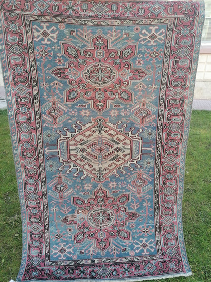 4 x 6.4 wool rug,turkish oushak rug,vintage handmade rug,