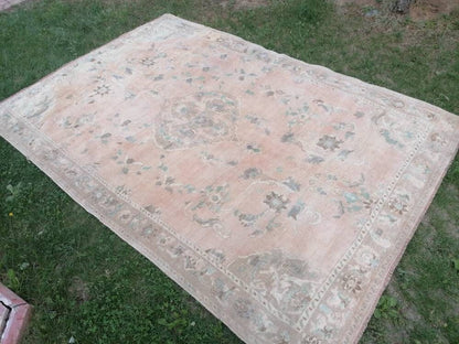 6.7 x 9.6 turkish oushak rug  large vintage oushak rug, unique handmade rug, Hand-knotted rug