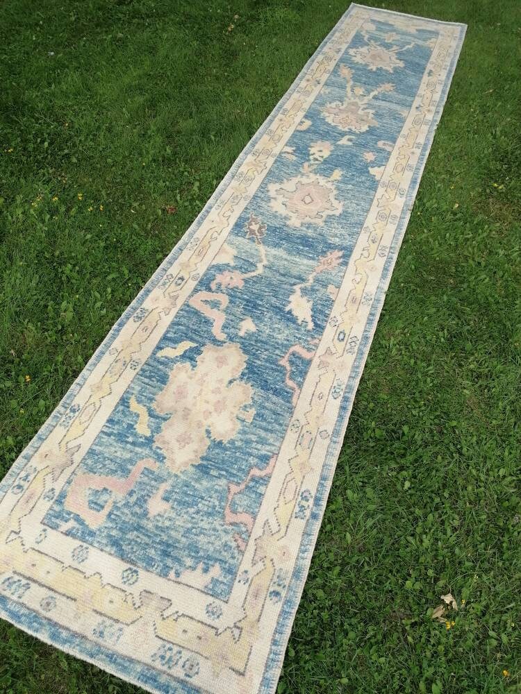 Oushak runner rug 2.10 x 14.3 turkish  oushak  runner rug, hallway runner  kitchen runner, handmade wool rugs