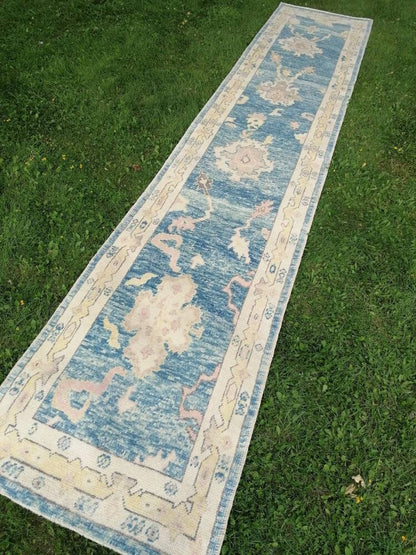 Oushak runner rug 2.10 x 14.3 turkish  oushak  runner rug, hallway runner  kitchen runner, handmade wool rugs