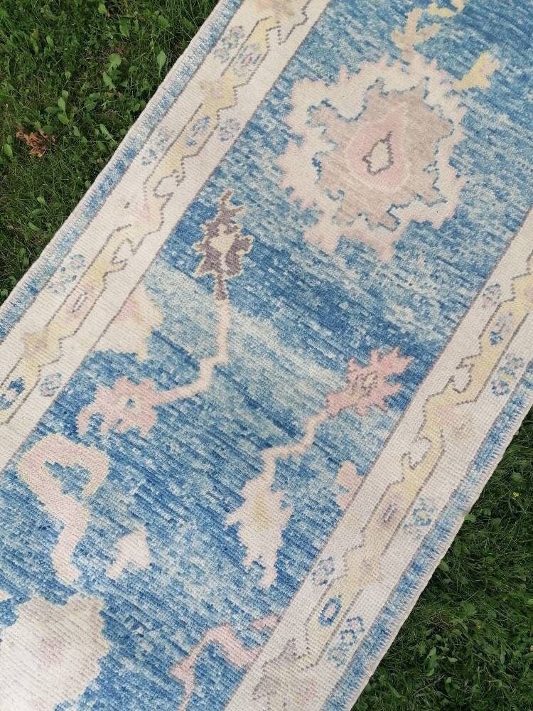 Oushak runner rug 2.10 x 14.3 turkish  oushak  runner rug, hallway runner  kitchen runner, handmade wool rugs