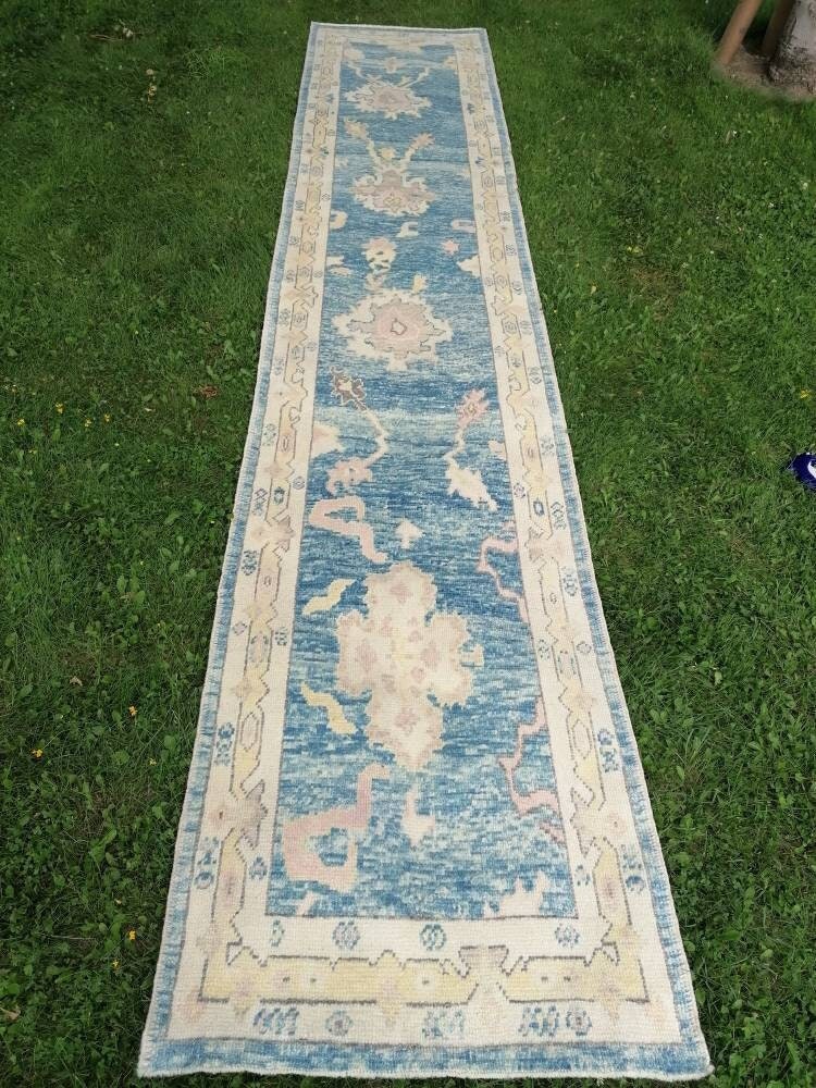 Oushak runner rug 2.10 x 14.3 turkish  oushak  runner rug, hallway runner  kitchen runner, handmade wool rugs
