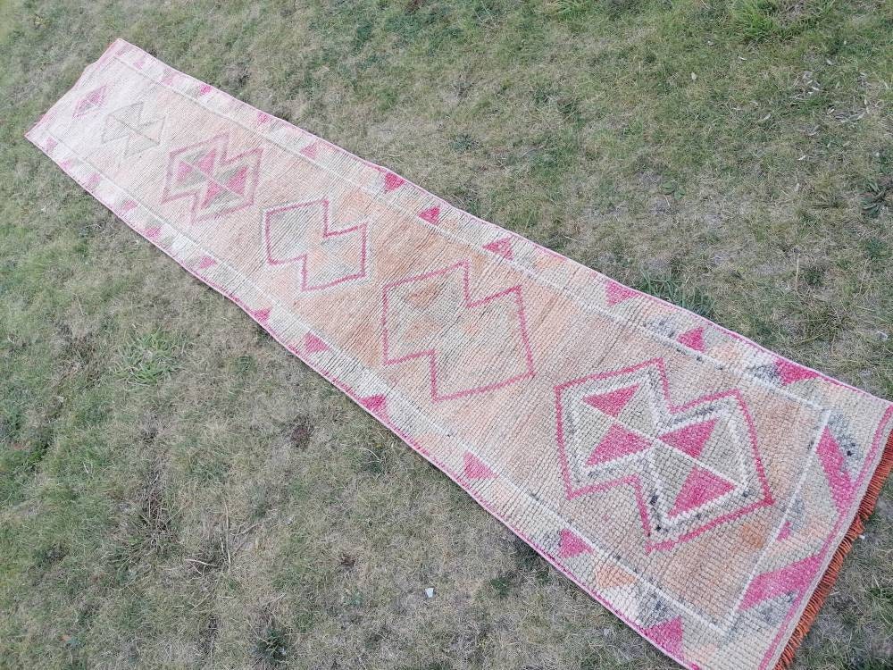 2.3 x 12.2 high pile wool runner rug vintage oriental runner Hand-knotted runner rug