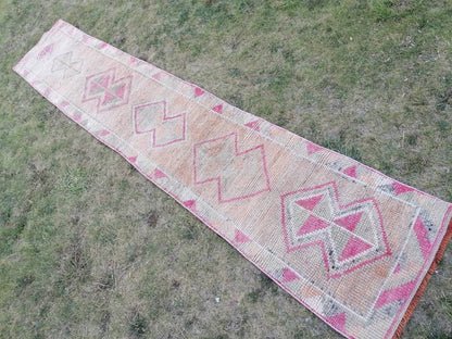 2.3 x 12.2 high pile wool runner rug vintage oriental runner Hand-knotted runner rug