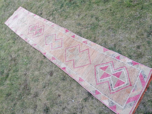 2.3 x 12.2 high pile wool runner rug vintage oriental runner Hand-knotted runner rug