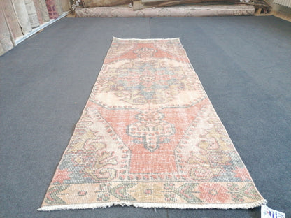 Vintage runner rug 2.5 x 8.8 turkish oushak rug