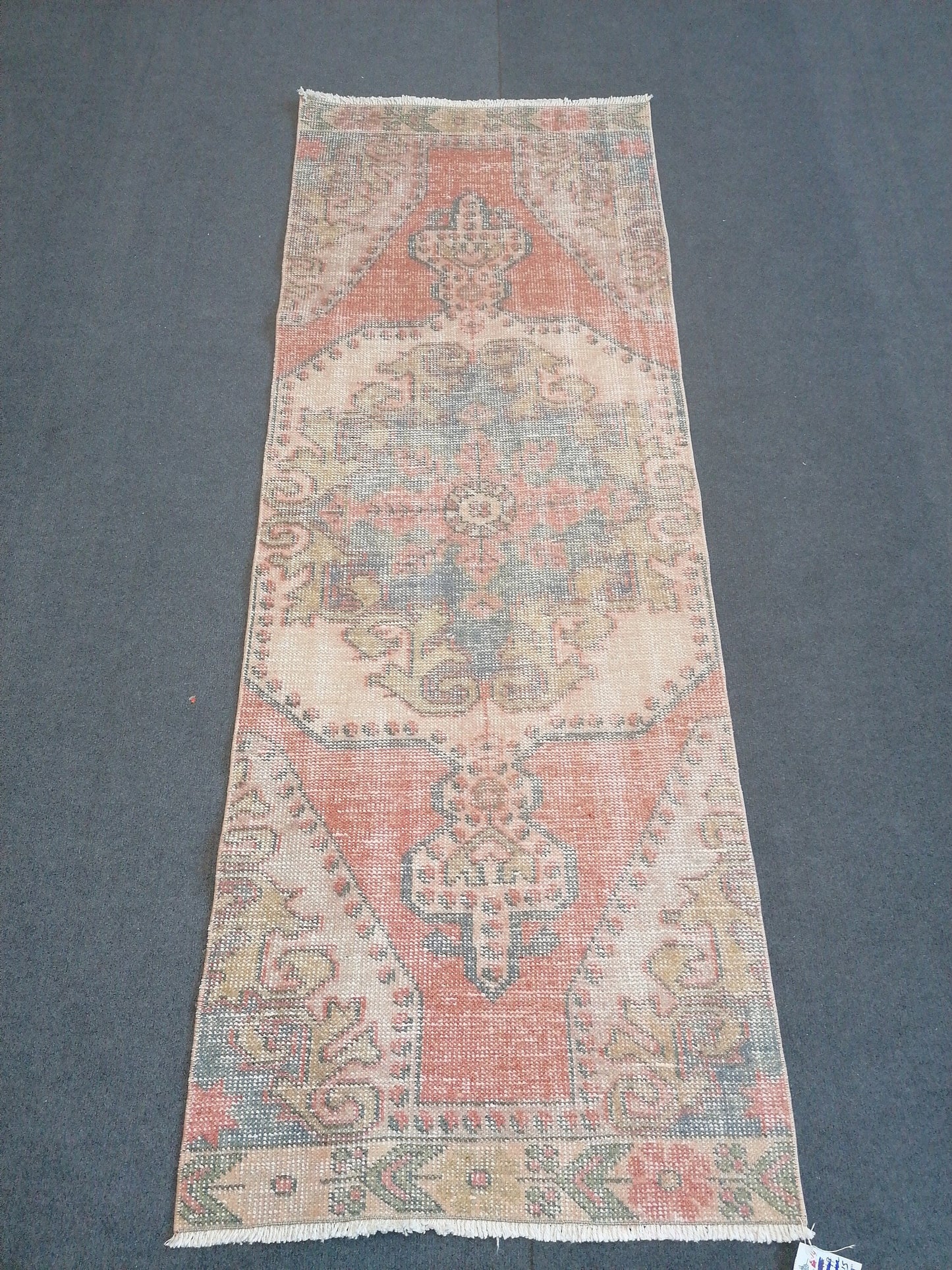 Vintage runner rug 2.5 x 8.8 turkish oushak rug