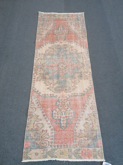 Vintage runner rug 2.5 x 8.8 turkish oushak rug