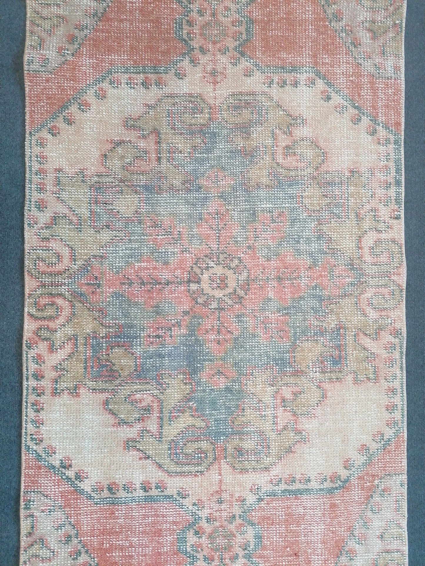 Vintage runner rug 2.5 x 8.8 turkish oushak rug
