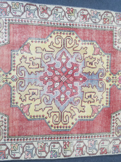 Distressed turkish rug, vintage wool rug 4 x 8.4 oushak handmade rug,